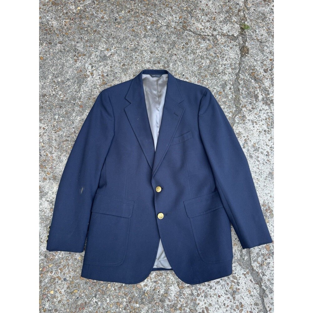 Polo University Club Ralph Lauren Navy Wool Blazer Gold Buttons  38 S Nice!